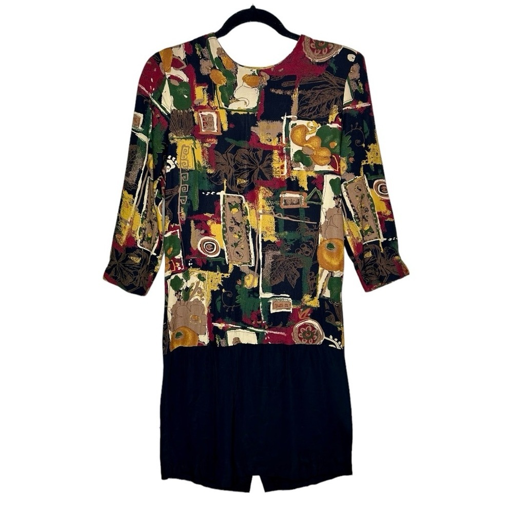 Vintage Ultra Dress 1980s Wearable Art Shoulder Pad 3/4 Sleeve Dress Size 10